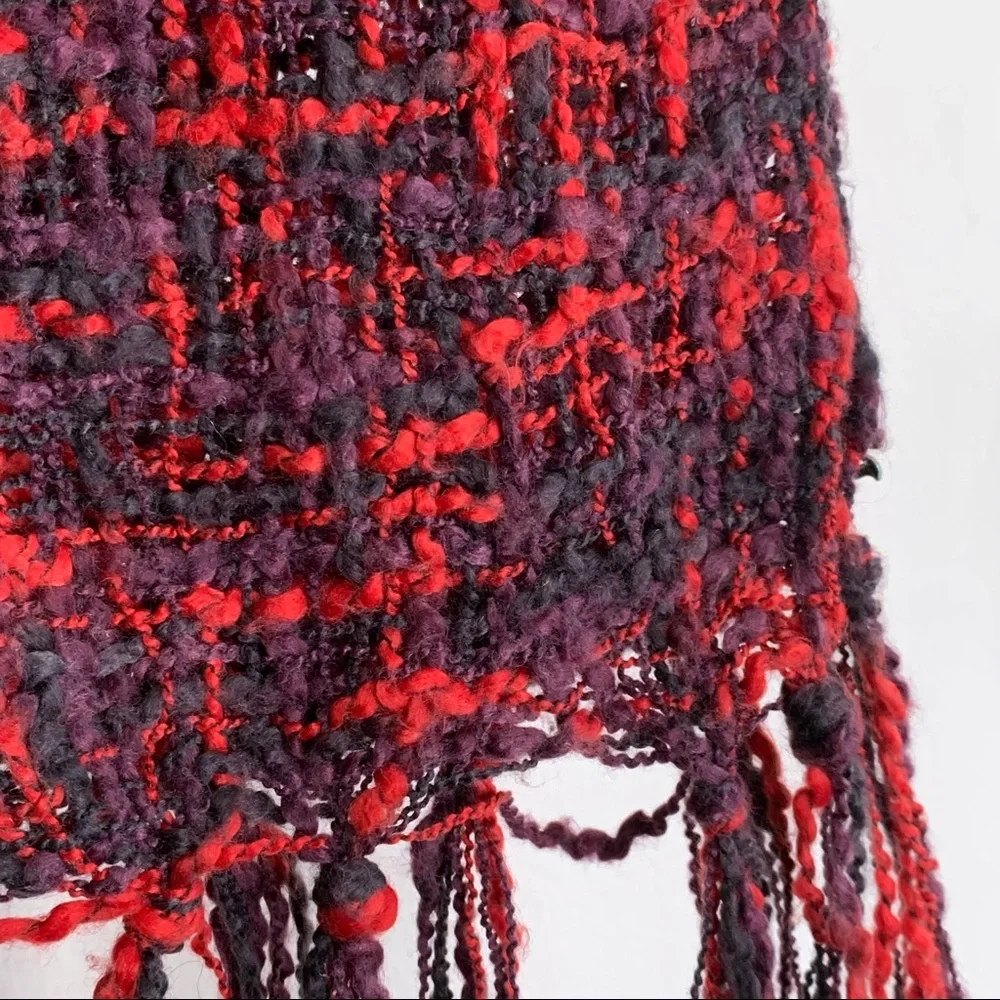 Red Black Purple Knit Scarf Fringe Winter Fall Boho Y2K Twee Elena Gilbert Cabin